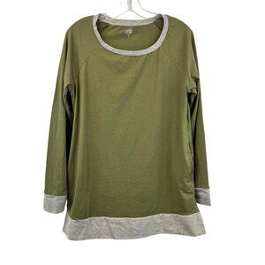 Tickled Teal Women’s Long Sleeve Tunic Top Green/Multi Size Large Elbow Patches